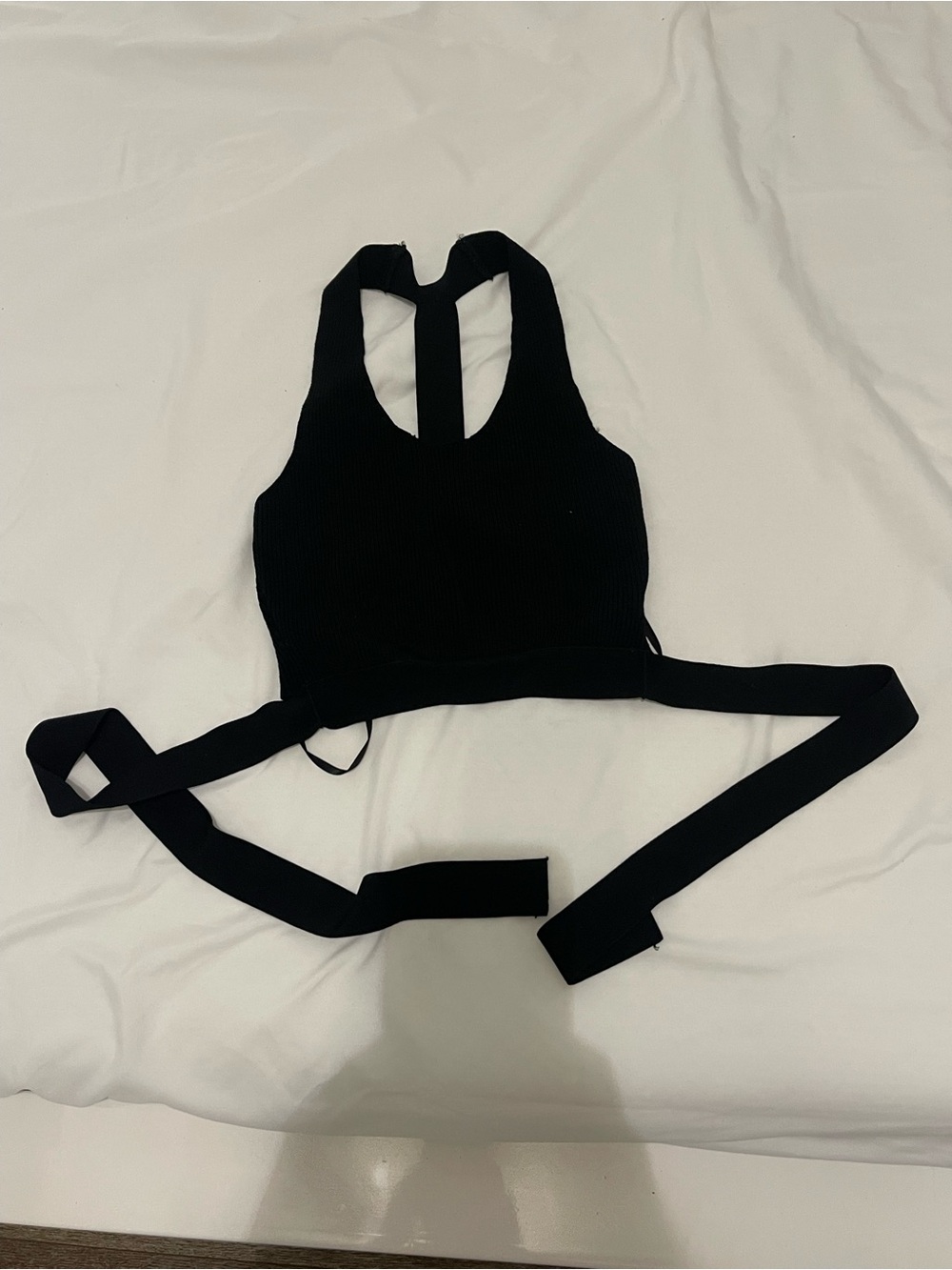 bebe Black Ribbed Wrap Sports Bralette